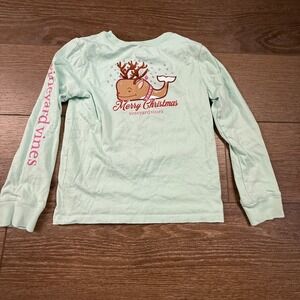 Vineyard Vines Kids Mint Green Long Sleeve Merry Christmas Whale T-Shirt Top XS